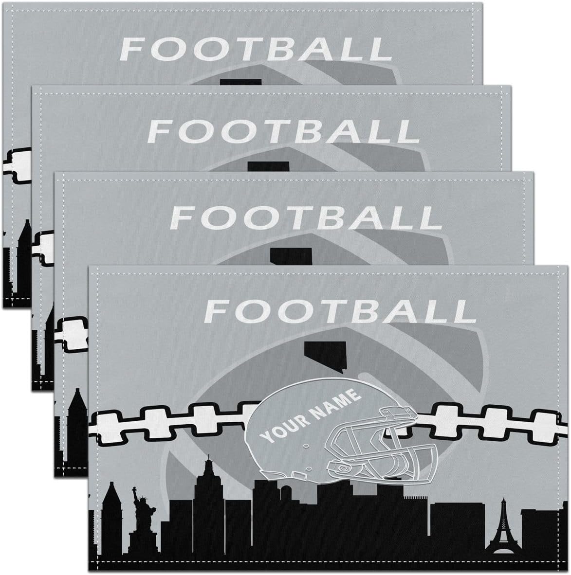Erosebridal Customized Football Placemats,Football Lovers Place Mats 12x18 inch Set of 4,Boys Rugby Table Mats for Football Fan,Football Helmet Meal Mats for Kitchen Table