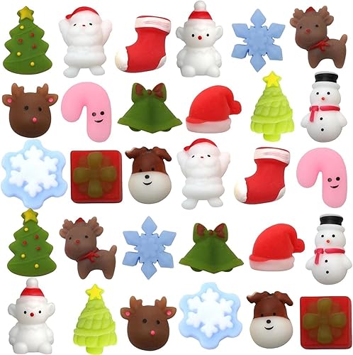 Juguetes esponjosos Mochi de Navidad, 30 unidades, juguetes de Navidad kawaii, regalos de fiesta de Navidad, regalos para niños, niñas, niños,