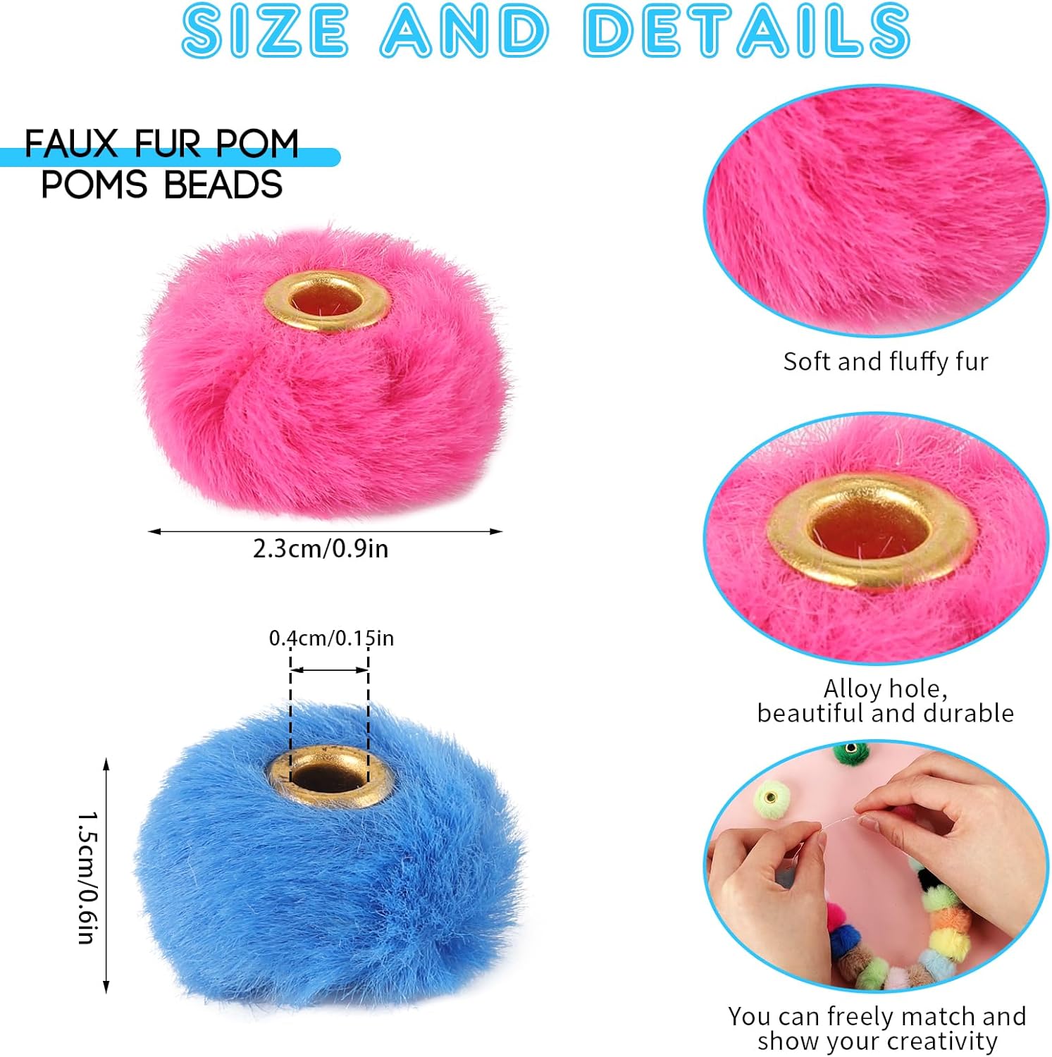 200 Pcs Fluffy Faux Fur Pom Pom Beads 20 Colors Pom Poms for Crafts Beads for Pens Beadable Items for DIY Pens Jewelry Keychain Making and Handicrafts Accessories