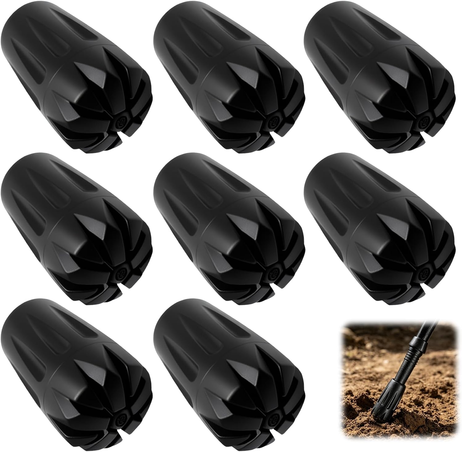 8-Pack Trekking Pole Tips, Rubber Walking Stick Tips with Anti-Slip Design, Universal 11mm Replacement Rubber Feet for Hiking Poles and Walking Sticks, Durable Shock Absorbing Caps