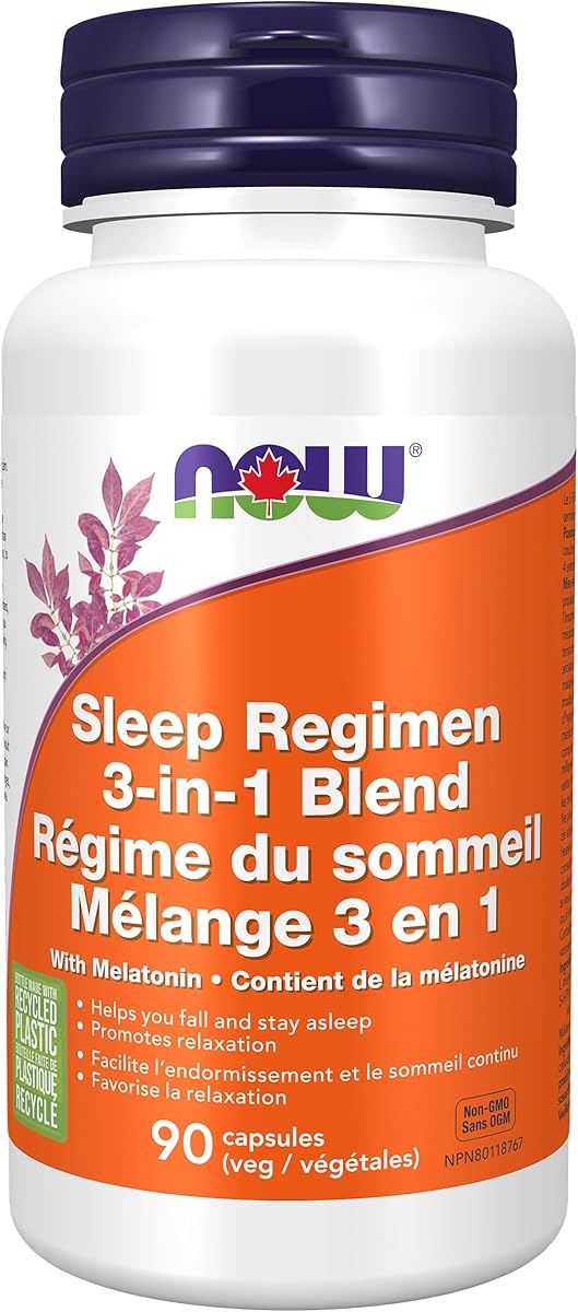 NOW Supplements, Sleep Regimen 3-In-1, With Melatonin, 5-HTP and L-Theanine, Restful Sleep Blend*, 90 Veg Capsules