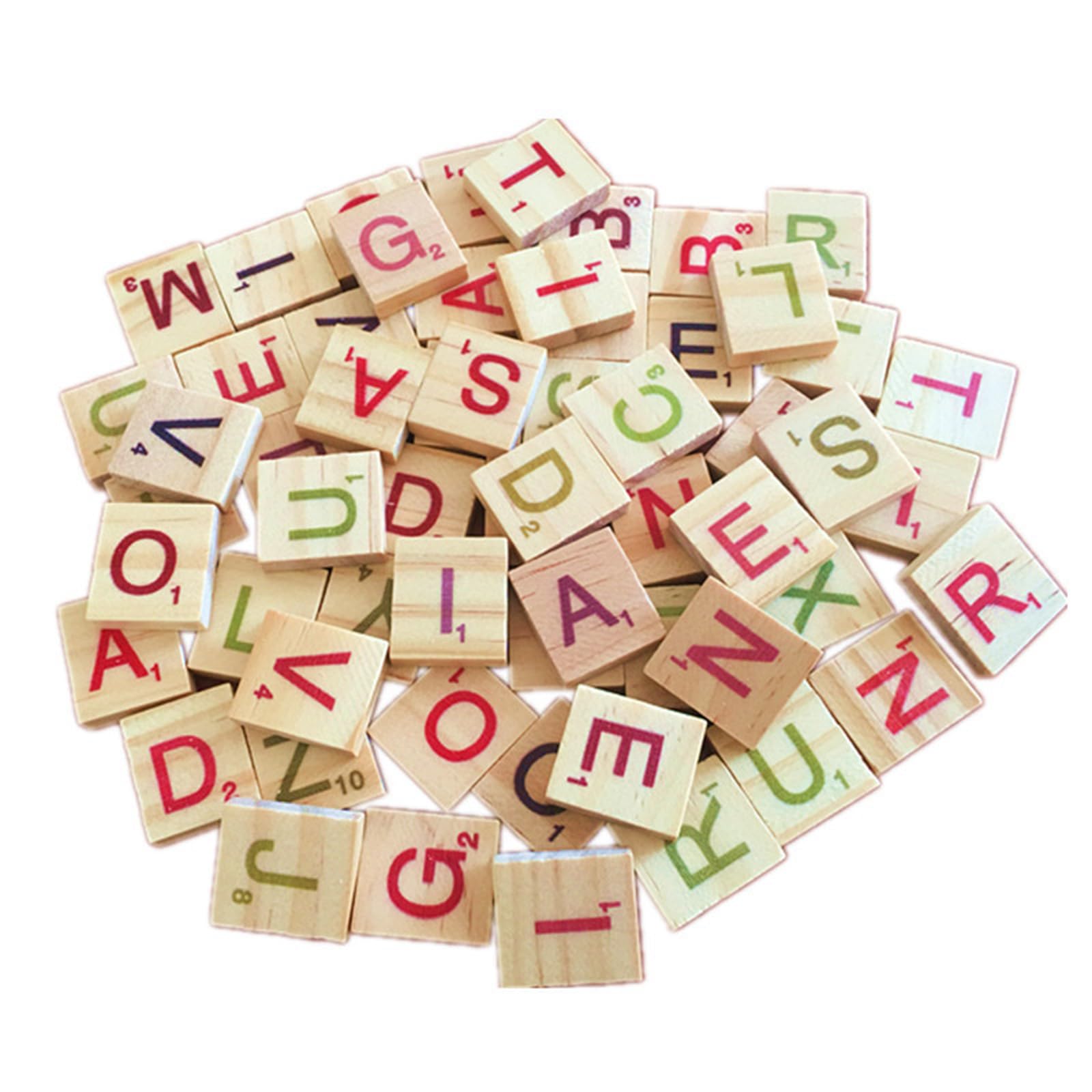 VIKY Pack of 100 Scrabble Letters Wood, Wooden Letters A to Z Puzzle, Wooden Letters Small with Numbers, Wooden Letter Tiles for Playing for Preschool Children Education, Wooden Alphabet for Child