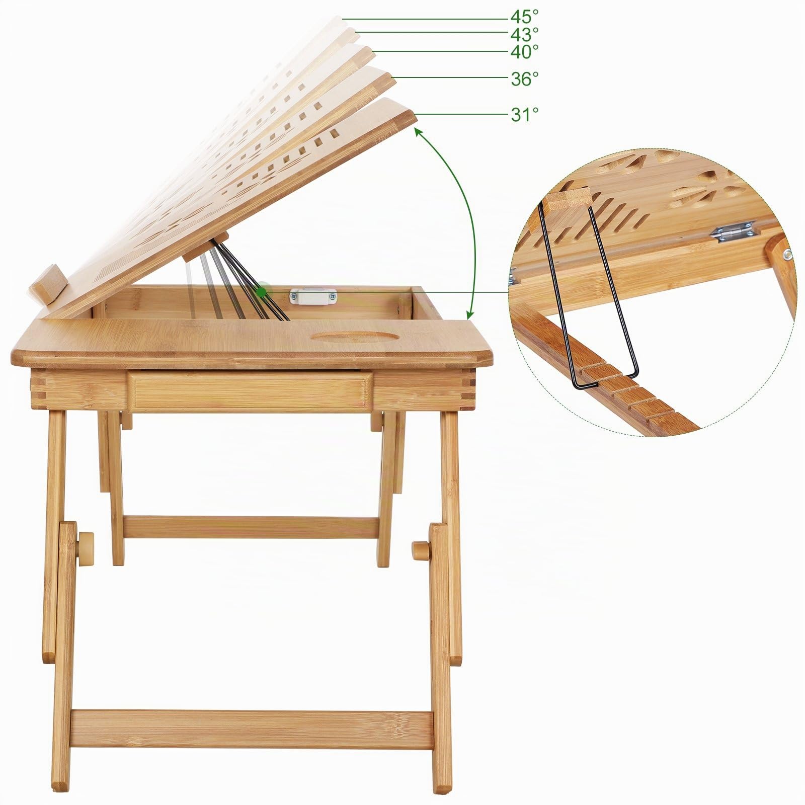 SONGMICS Table de lit pliable en bambou pour PC portable inclinable 55 x 35 x 29 cm LLD002