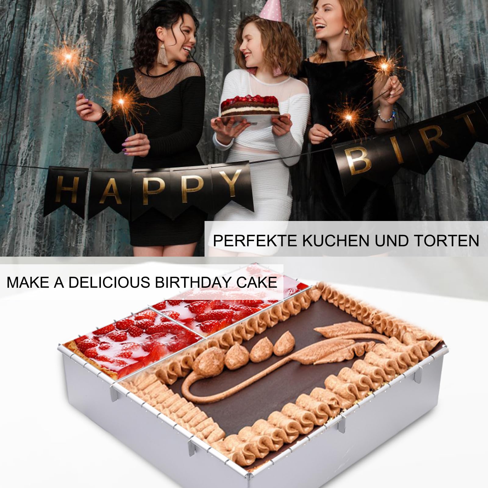 Stampo per torte regolabile, stampo quadrato da 3,5 a 30,5 cm, strumento | di cottura multifunzione, per torte, per cottura, pasticceria, dessert, cheesecake e preparazione di torte fatte in casa (25,