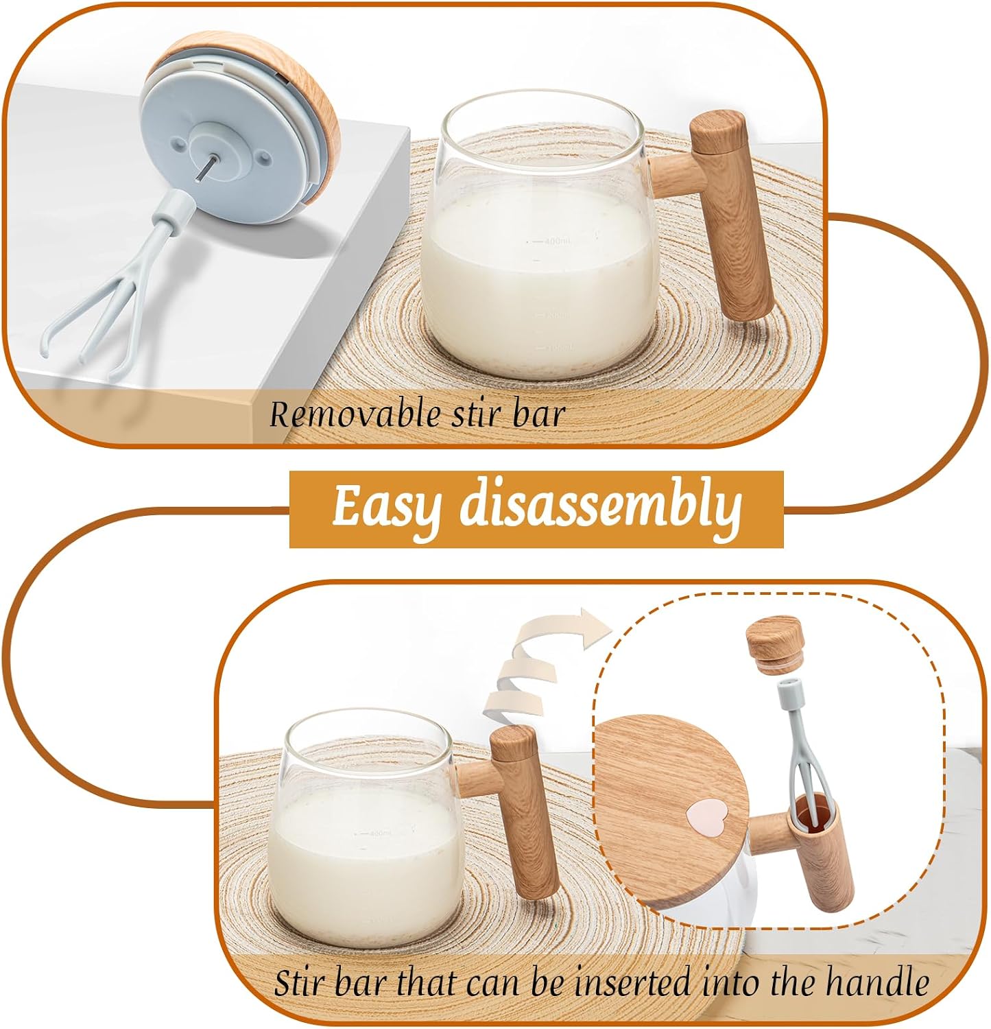 Electric Self Stirring Coffee Mug, 400ml High Speed Mixing Cup with Lid, High Borosilicate Glass, Home Office for Coffee, Milk, Protein (Not Included 2*aaa Battery)