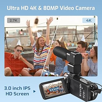 Camcorder Video Camera 4K 80MP Ultra HD Vlogging Camera for YouTube 18X Digital Zoom Recorder IR Night Version 3.0" IPS HD Screen With Handheld Stabilizer, Microphone, Remote Control and 32GB SD Card
