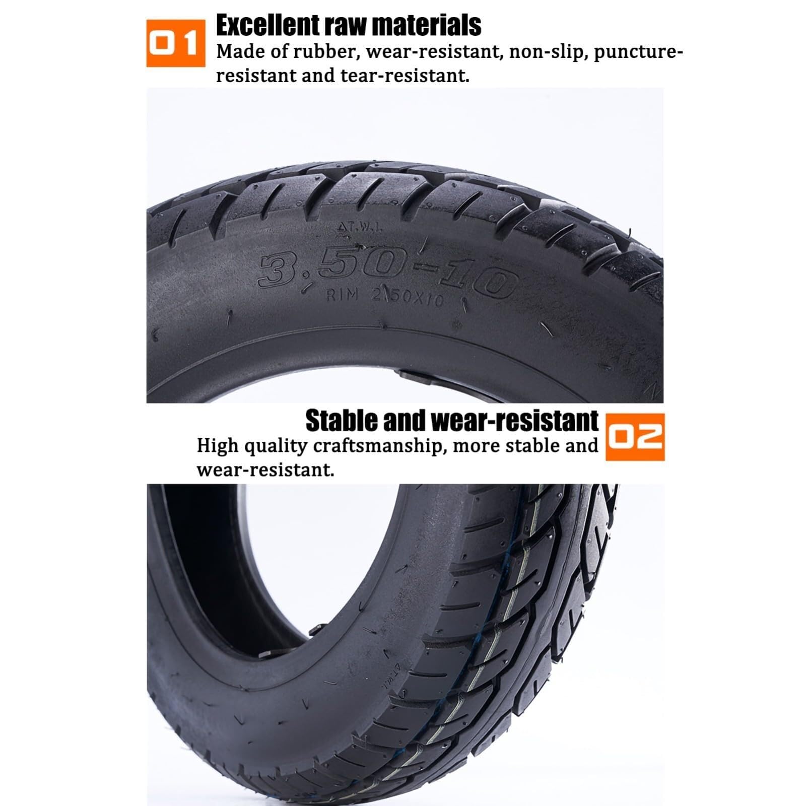 3.50-10 Pneu Trottinette Tubeless 3.50/10 avec Profil Tout-Terrain pour Jantes 10 Pouces avec 3 50 10 8PR 56J 520lbs Triple Ajustement