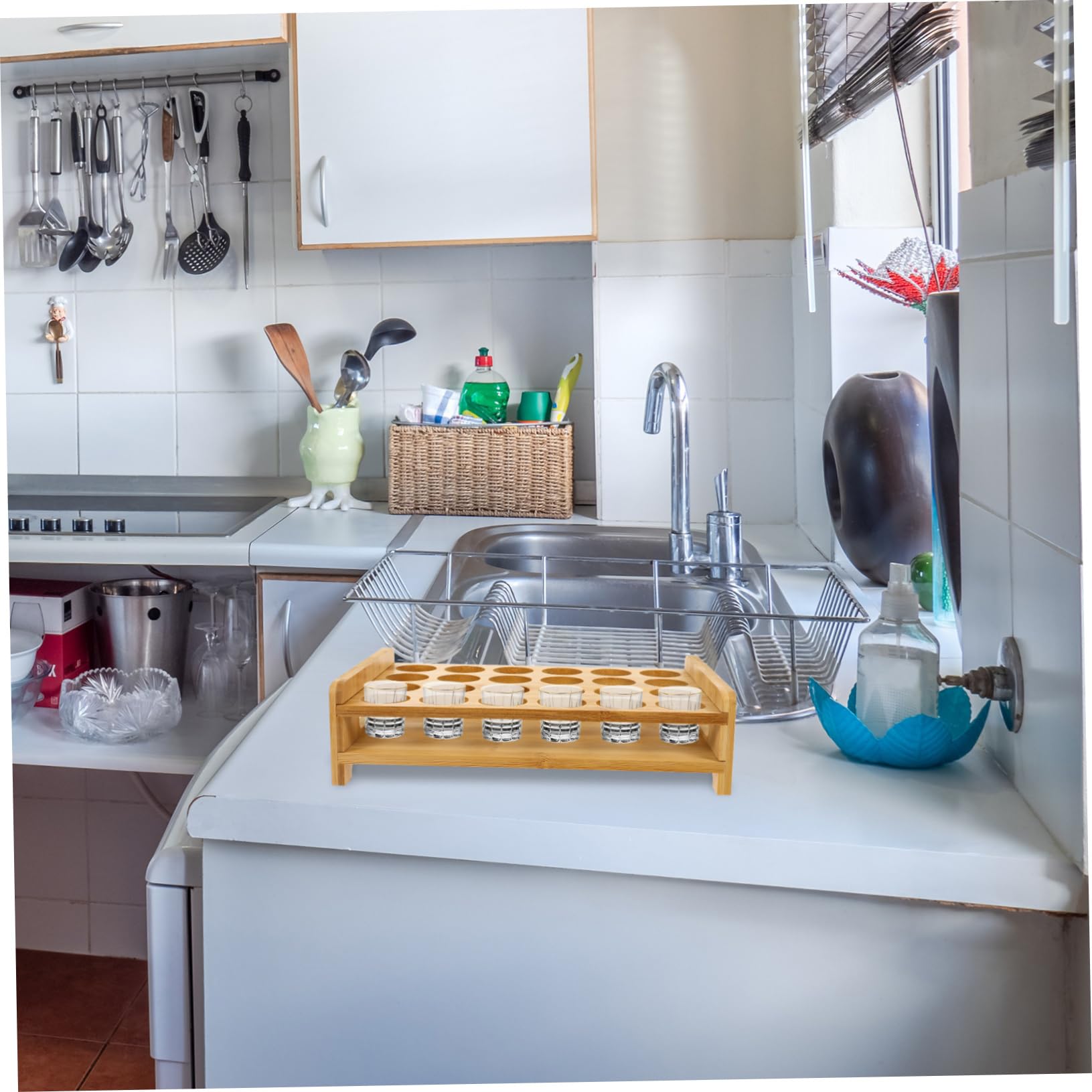 GRIRIW Wooden Shot Glasses Holder Rack Cup Serving Tray for Home Bars Restaurants and Parties Display and Storage for Wine and Cocktail Glasses