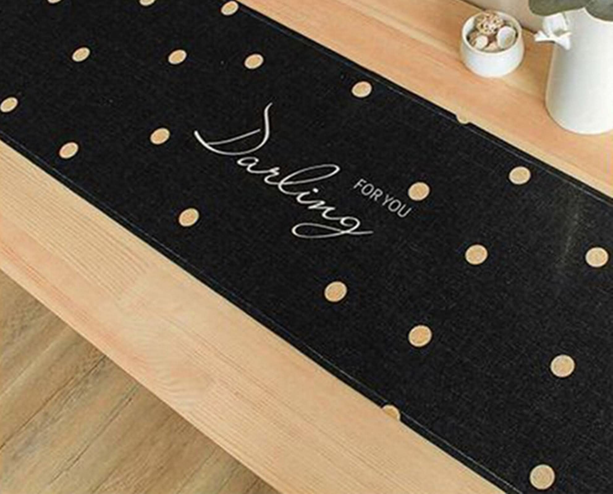 Tischläufer Modern Herbst, Tischdecke Weihnachten aus Polyester Liebling Für Dich Runde Punkte Schwarz Gelb 32x300CM für Feiertage Partys