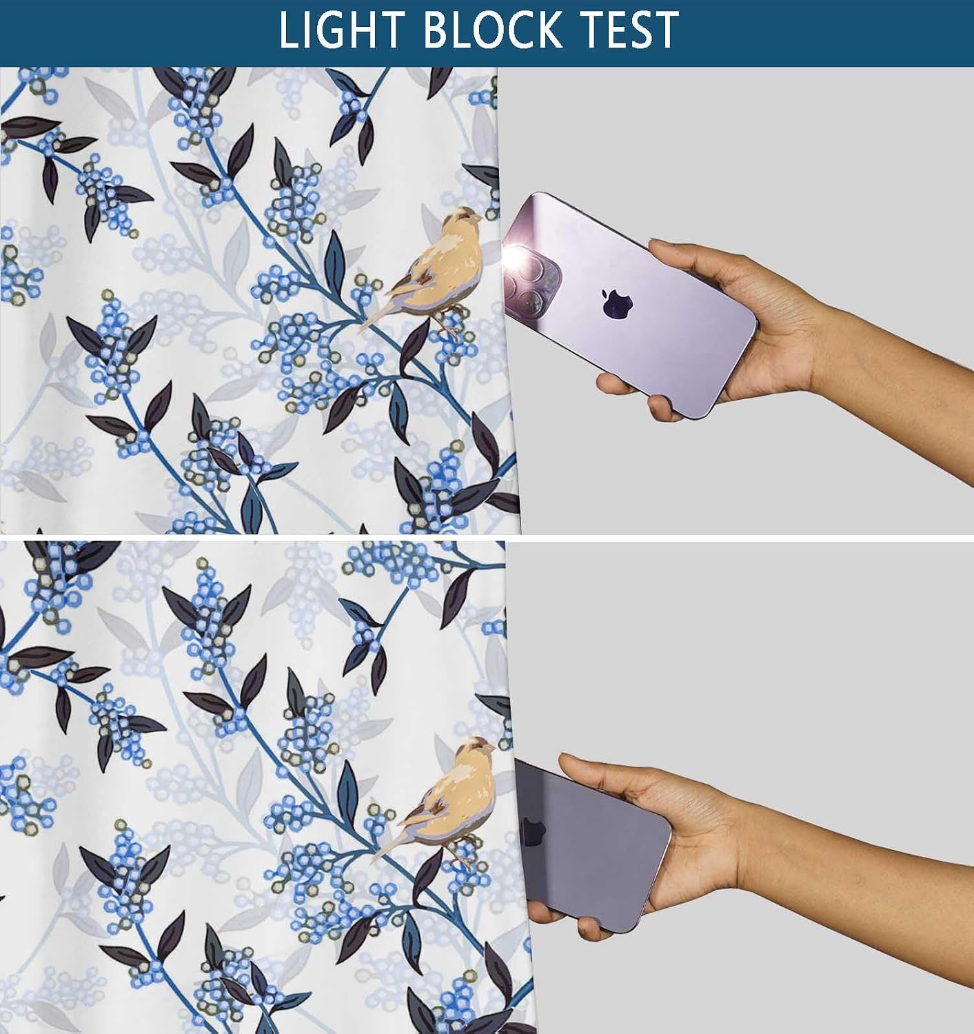 Printed Blackout Curtains - Blue Bird Pattern, Set of 2 Panels, 42 x 63 Inches - Room Darkening, Thermal Insulated Window/Door Drapes with Grommets
