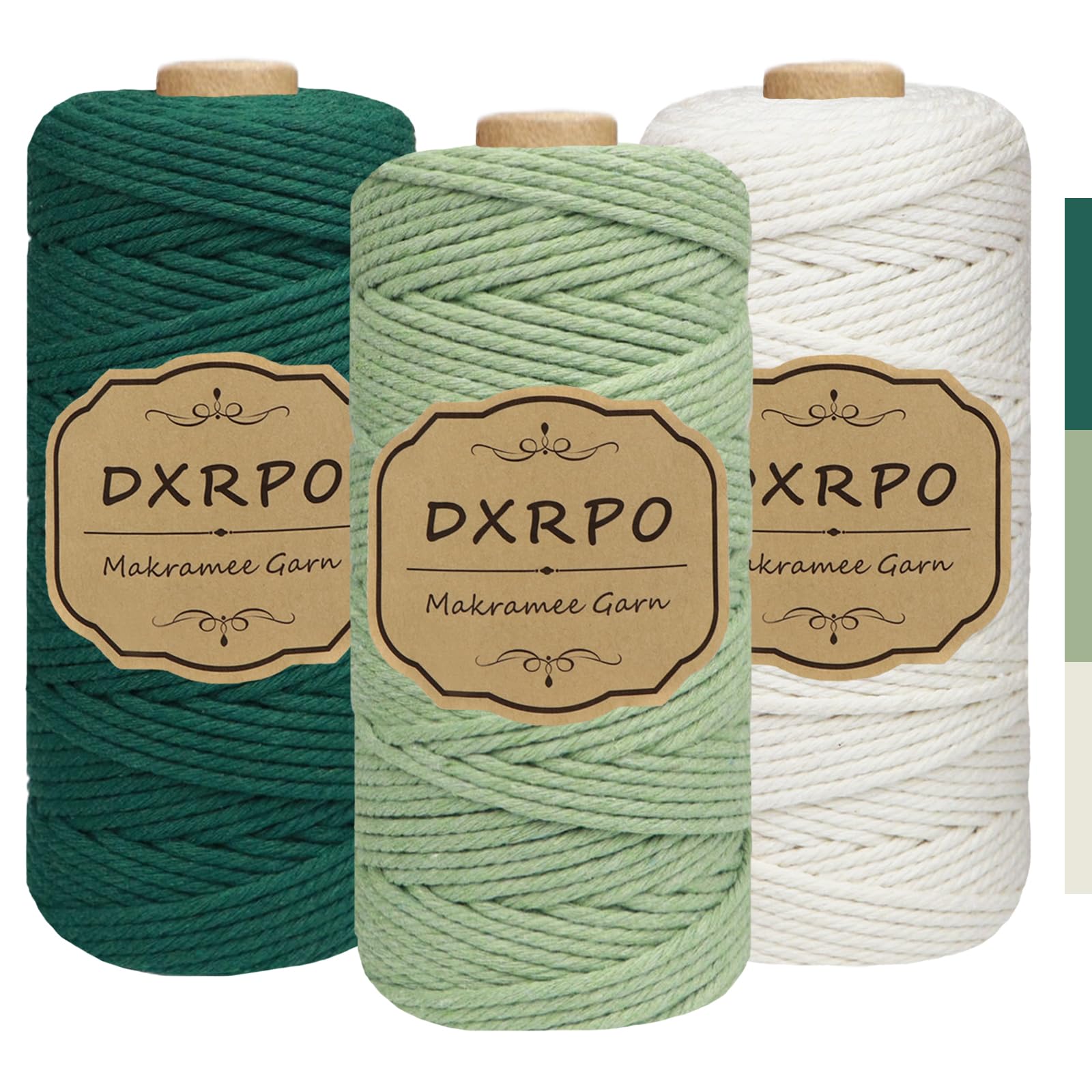 DXRPO Premium Makramee Garn Set, 3 Stück 3mm x 100m Macrame Cord,Baumwollgarn Macrame Garn für DIY Handwerk, Hängepflanzen,Weihnachten,Boho Deko