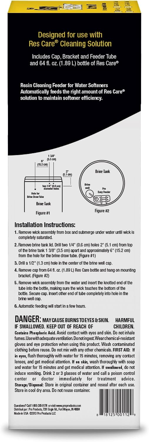 Res Care Easy Feeder Starter Kit – Complete Softener Cleaning System -- Dispenses Res Care Liquid Water Softener Cleaner – Feeds Continuously -- Restores Resin Capacity