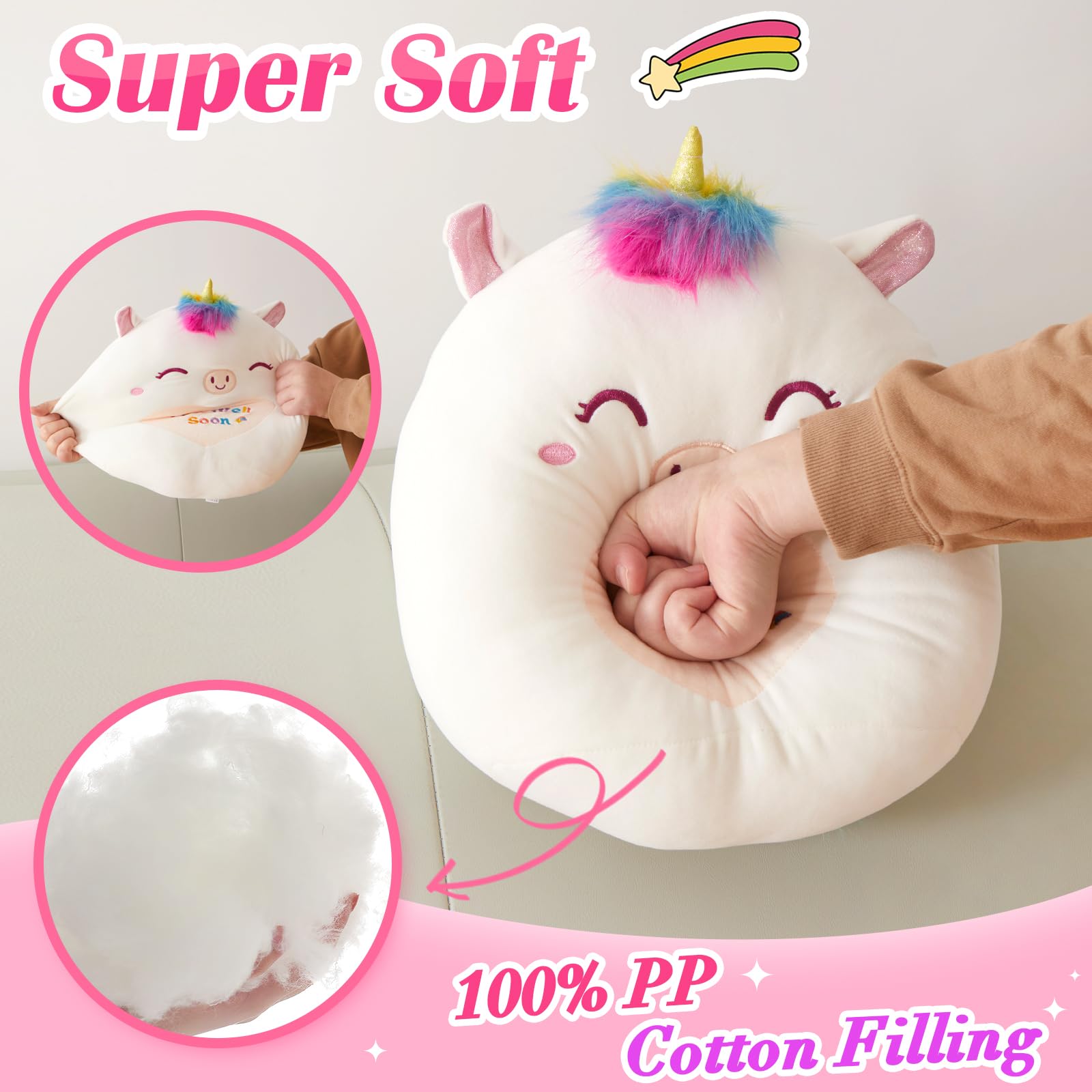 Athoinsu 12" Get Well Soon Unicorn Plush Pillow Soft Sofa Cushion Squishy Plushie Toy Cute Stuffed Animal Room Decor Feel Better Gifts for Recovering Patient - Image 3