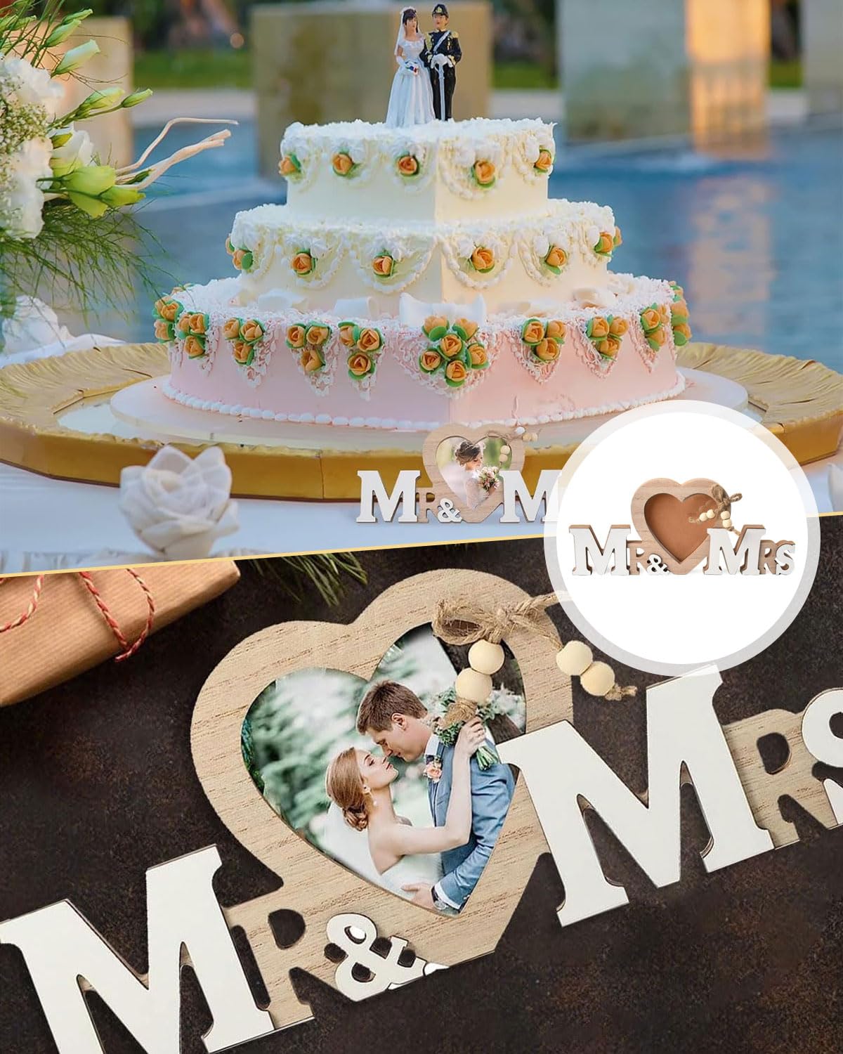 Decorazione Per Matrimonio Mr E Mrs In Legno, Cornice Per Foto A Forma Di Cuore, Per Tavolo Nozze E Anniversari