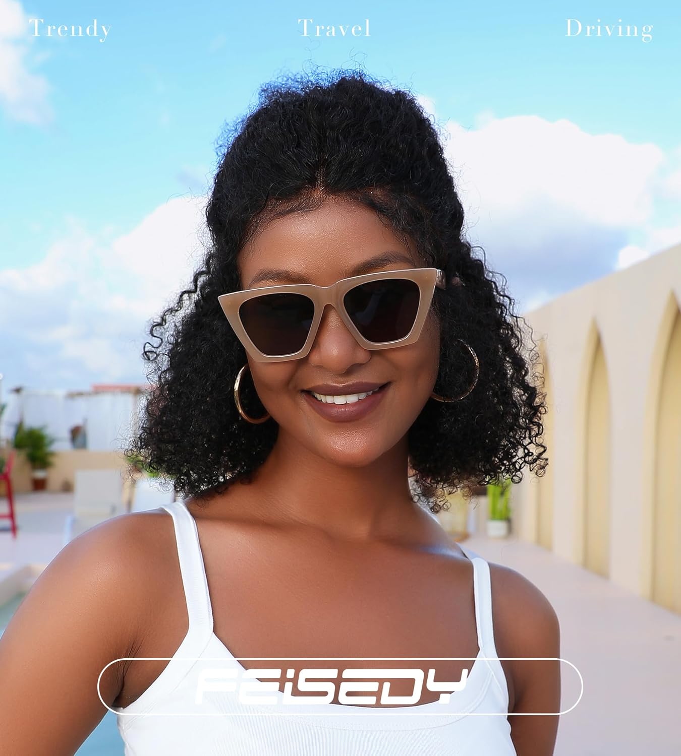 FEISEDY Vintage Square Cat Eye Sunglasses Women Trendy Cateye Sunglasses B2473 - Image 2