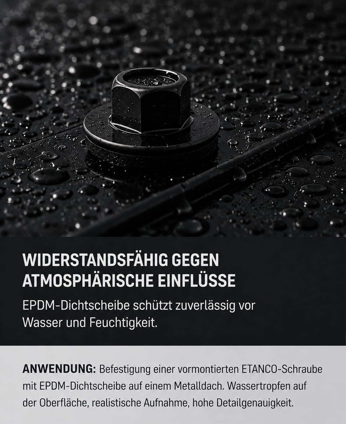ETANCO GTR 12 SP A19 5,5/6,3 x 200 mm Tornillo de doble rosca autoperforante para paneles sándwich sobre acero RAL 9005, negro profundo, arandela de sellado EPDM ETA CE SW8, 100 unidades