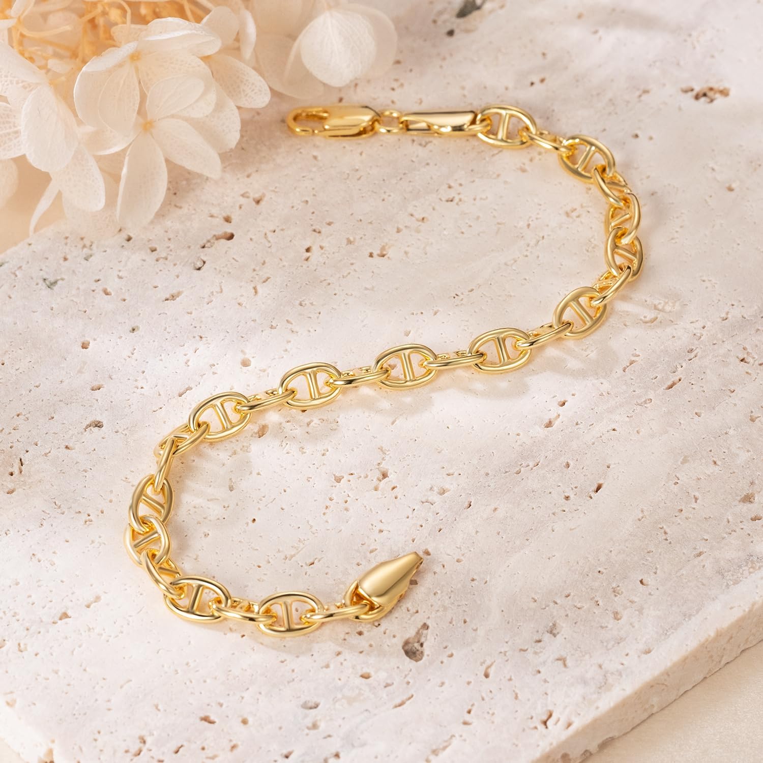 14K Gold Bracelets for Women Dainty Gold Bracelets for Womens Bracelet Flat Mariner Link Chain Bracelet for Women Men 6.5/7/7.5/8/9in - Image 6