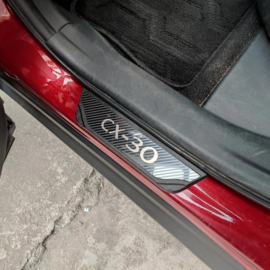 Car Door sill Scuff Protector for Mazda CX-30 CX30 2020-2024 Accessories, Parts Door Sill Cover Scuff Plate Strip Guard Protection（Carbon Fiber Texture）