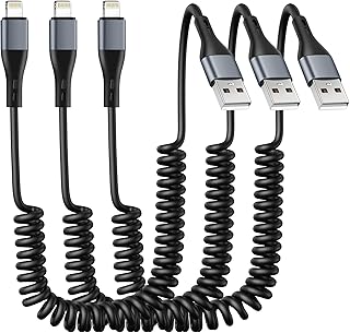 Coiled Lightning Cable [Apple MFi Certified] 3FT iPhone Charger Cord for Car, 3Pack Durable 3Foot USB to Lightning Cable for iPhone 14/13/12/11/Pro Max/XS Max/XR/X/8/7/6/Plus, iPad/iPod/Carplay