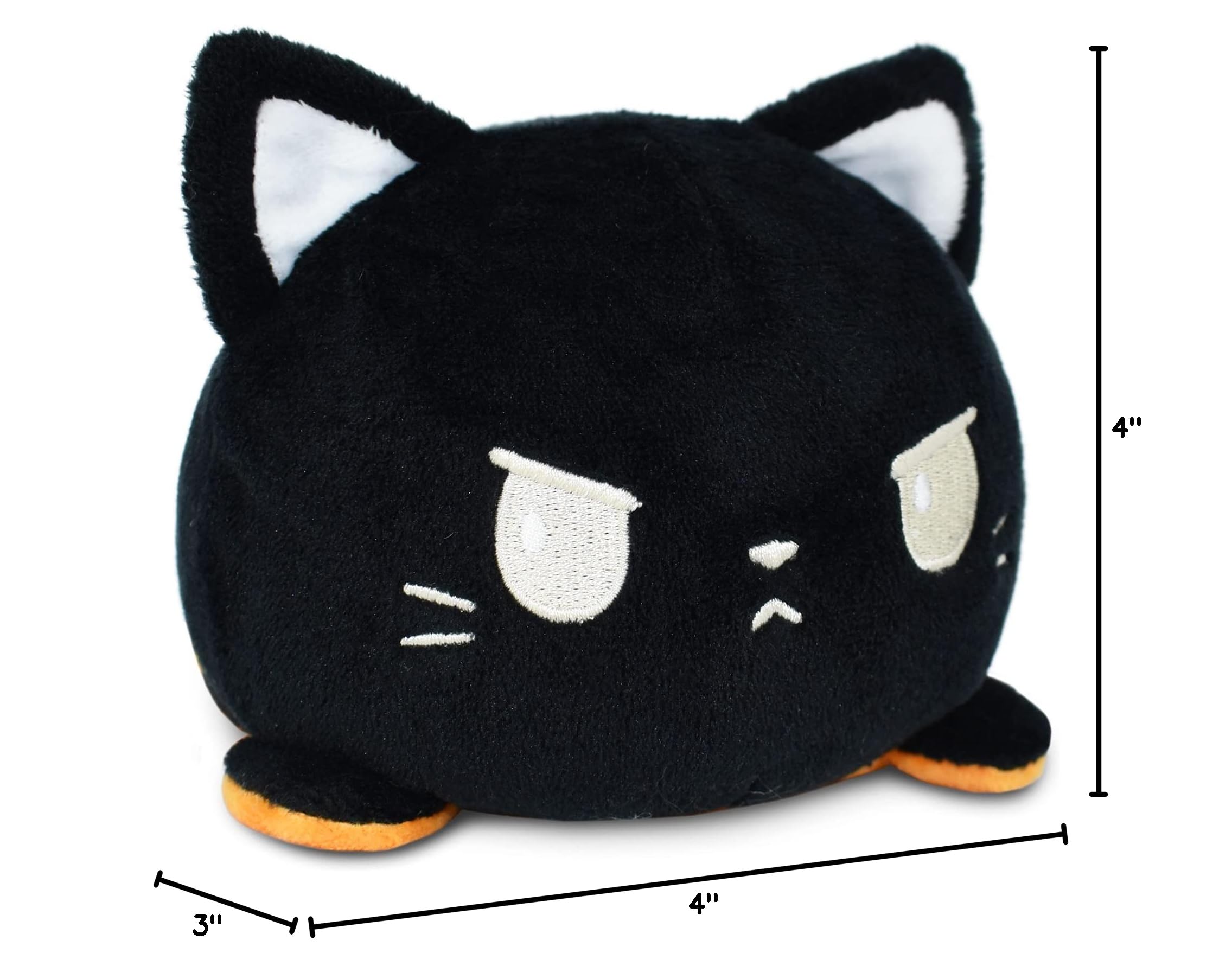 TeeTurtle Reversible Cat Plushie 4-Inch Black + Pumpkin Two-Sided Flip Plush Toy with Embroidered Details - Cute Mini Collectible Plush for Kids, Teens, and Adults: Pumpkin Cat