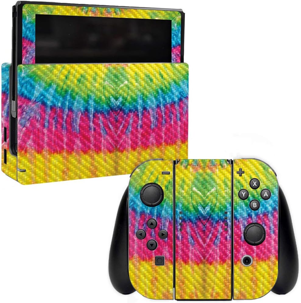 MightySkins Carbon Fiber Skin for Nintendo Switch - Rainbow Streaks | Protective, Durable Textured Carbon Fiber Finish | Easy to Apply, Remove, and Change Styles | Made in The USA