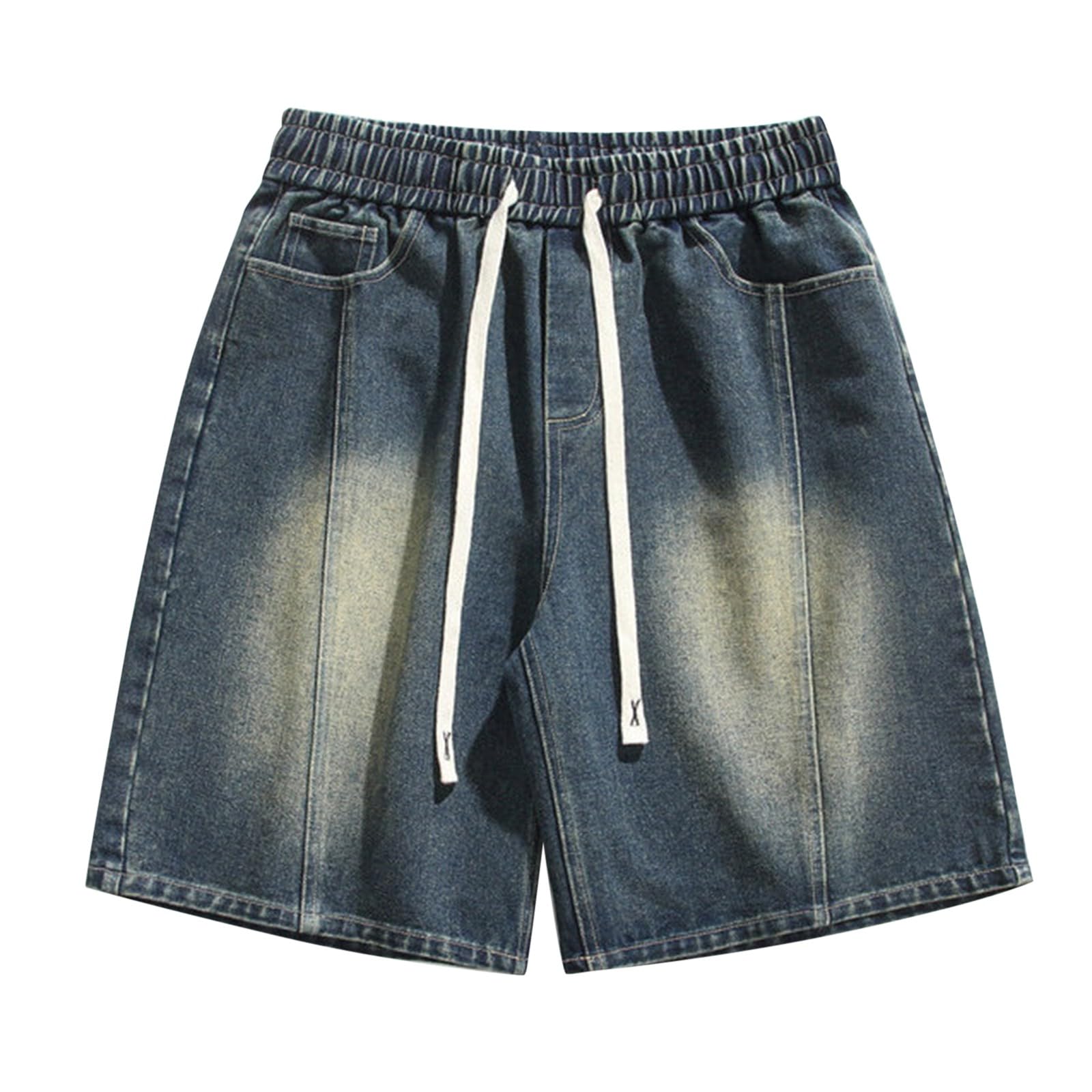 Short en jean pour homme pantalon confortable d'été délavé avec cordon de serrage - 8