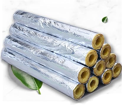Glass Wool Pipe Rock Wool Insulation Pipe ID 1-1/9" 10-3/4" Aluminum Foil Tube Cover Fire Resistant/high Temperature, For AC Line Insulation Solar Air Conditioning Hot Water PipeSize28mmX30mm