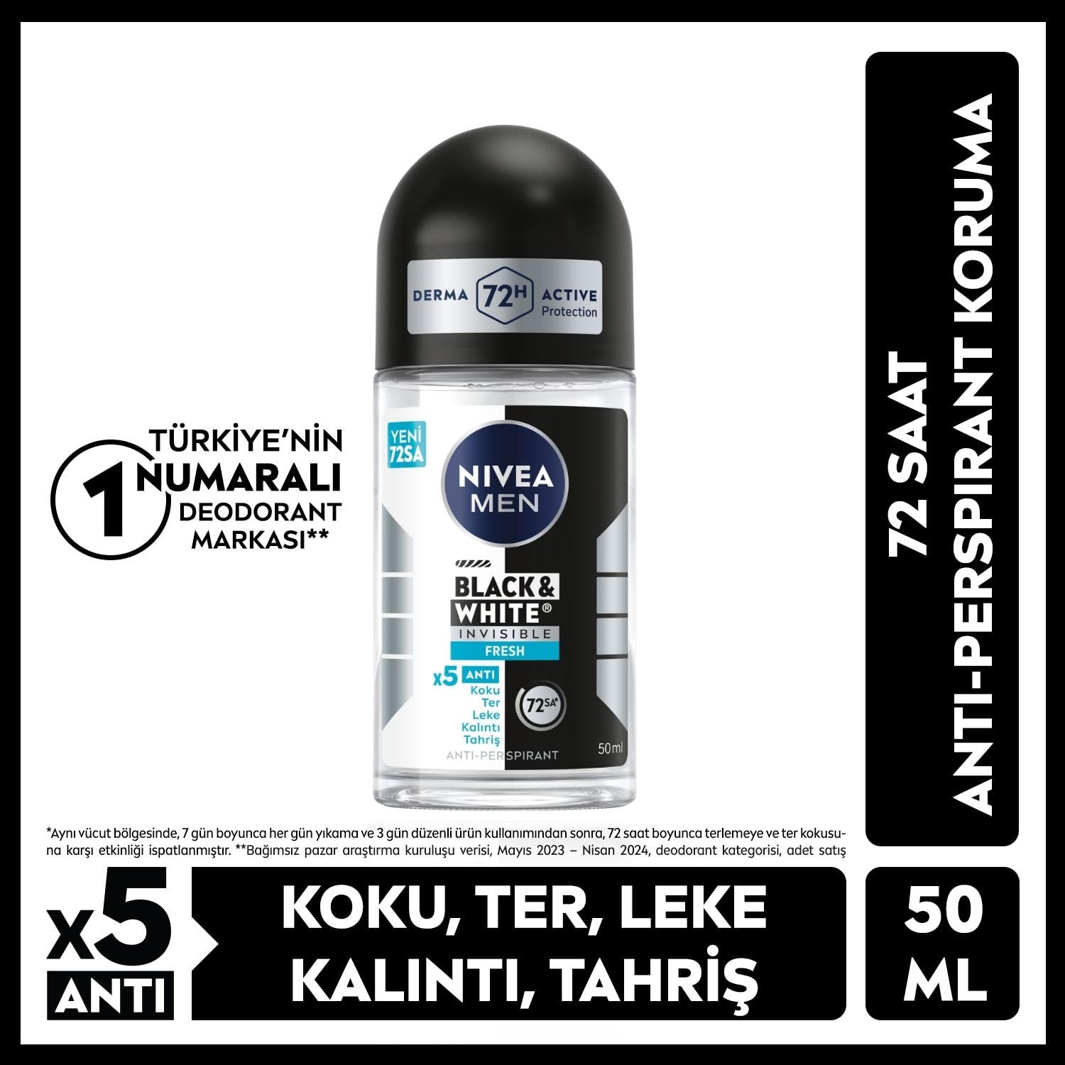 NIVEA Men Erkek Roll On Deodorant Black&White Invisible Fresh 50 ml + NIVEA Kadın Roll On Deodorant Black & White Invisible Clear 48 Saat Anti-Perspirant Koruma 50 ml