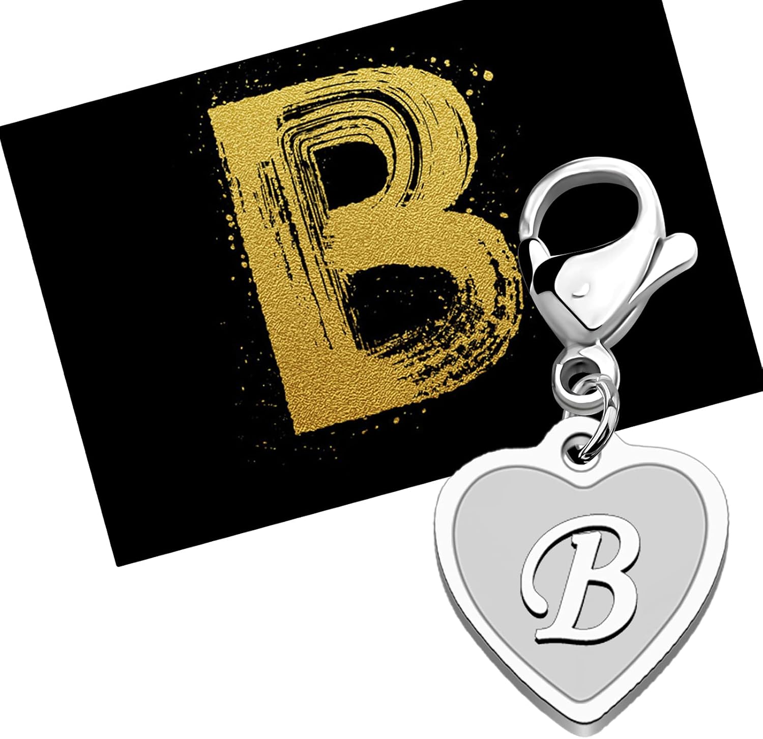 FAADBUK Initial Letter A-Z Alphabet Heart Charms for Jewelry Bracelet Keychain Necklace Initial Stainless steel Clasp Clip on Charm