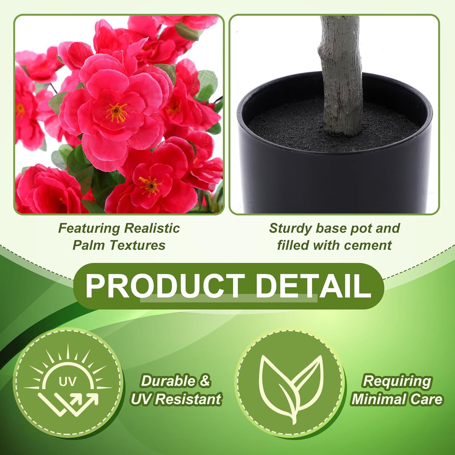 Giegxin 1 Pack Artificial Azalea Tree 4 Ft Spring Fake Azalea Tree with Pot Outdoor Artificial Topiary Silk Faux Flower Realistic Plant Pink Blossom UV Resistant for Summer Patio Wedding Indoor