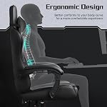 Yaheetech Chaise de jeu, chaise d'ordinateur avec appuie-tête et soutien Lombaire de massage, chaise de jeu ergonomique réglable en hauteur chaise de bureau en cuir avec siège pivotant, noir