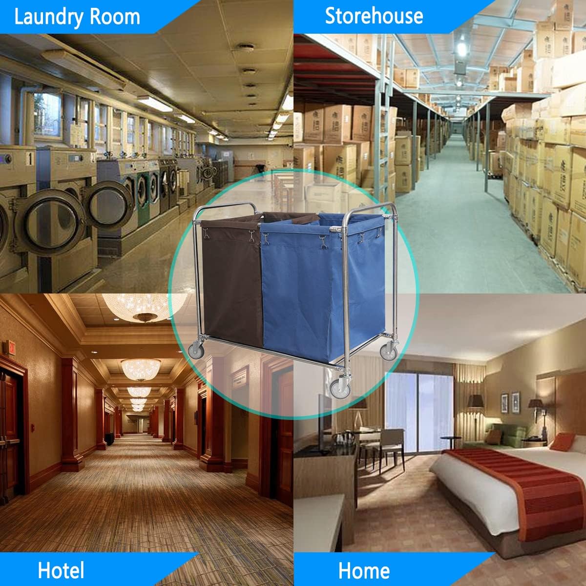 Collapsible Wagon Cart with Wheels Foldable Folding Wagons Carts Silent Universal Wheels,Heavy Duty Commercial Laundry Sorter Cart with 2 Removable Bags and Wheels Sturdy Metal Frame Hotel R