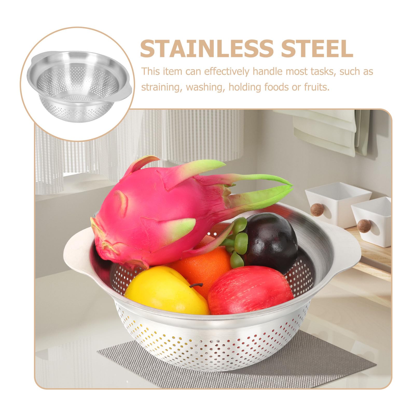 Colador de Cocina de Acero Inoxidable Plata, Cuenco Multiuso | Escurridor para Lavar y Drenar Agua, Cesta para Fideos y Arroz, Uso en Cocina y Frutas