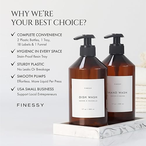 Miniatura 2 de FINESSY Dispensador de jabón de mano ámbar para encimera de cocina y baño con bandeja para detergente líquido recargable para lavavajillas y