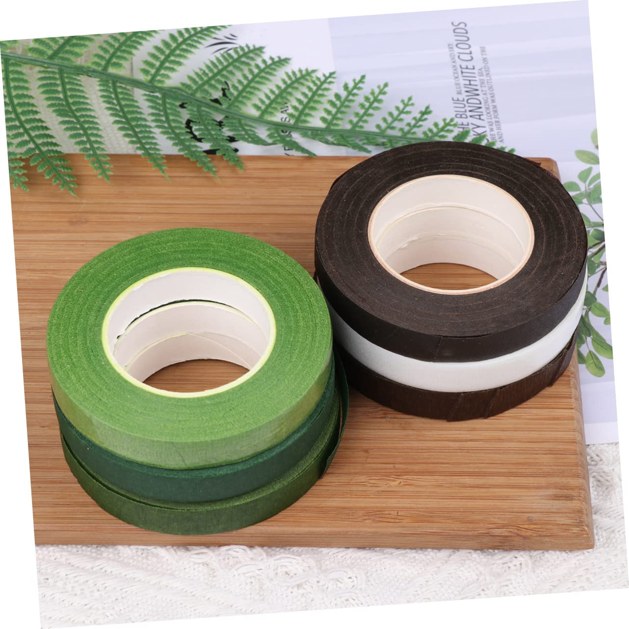 NUOBESTY 6 Rolls Floral DIY Tape Flower Stem Wrapping Tapes for Bouquet Crafting Gift Wrapping Scrapbooking Home and Store Use Light Green White Coffee Dark Coffee