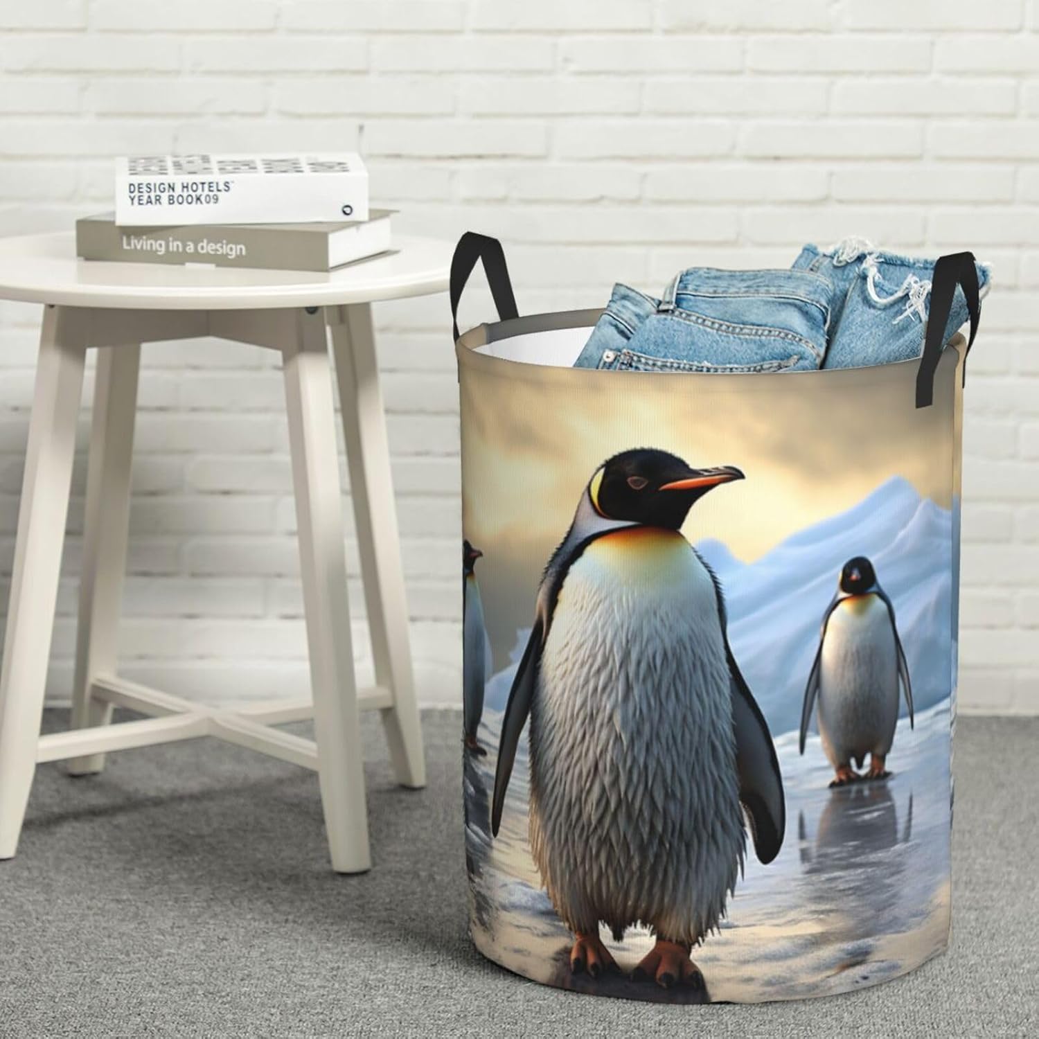Penguin Laundry Basket With Handles, Foldable Laundry Hamper Oxford Cloth Dirty Clothes Basket Waterproof Clothes Toys Storage Bin Organizer for Bedroom Bathroom Dorm