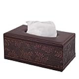 PU Leather Tissue Box Cover Tissue Box Holder Rectangle Tissues Organizer with Magnetic Bottom,Decorative Napkin Caddy for Vanity Dresser Night Stand Table Countertop Home Office Car,Retro