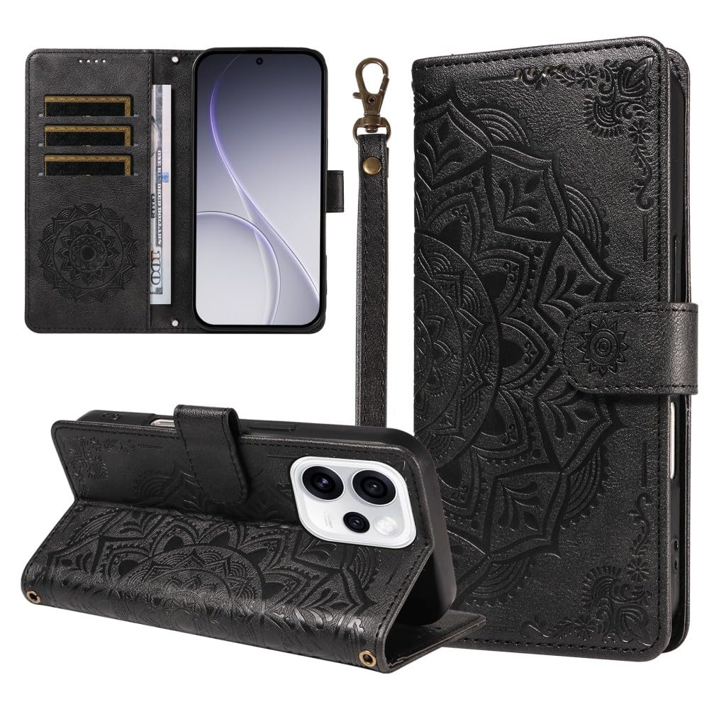 Generic Étui compatible avec OPPO A79 5G (Couleur : Noir) Étui portefeuille en cuir à rabat arrière