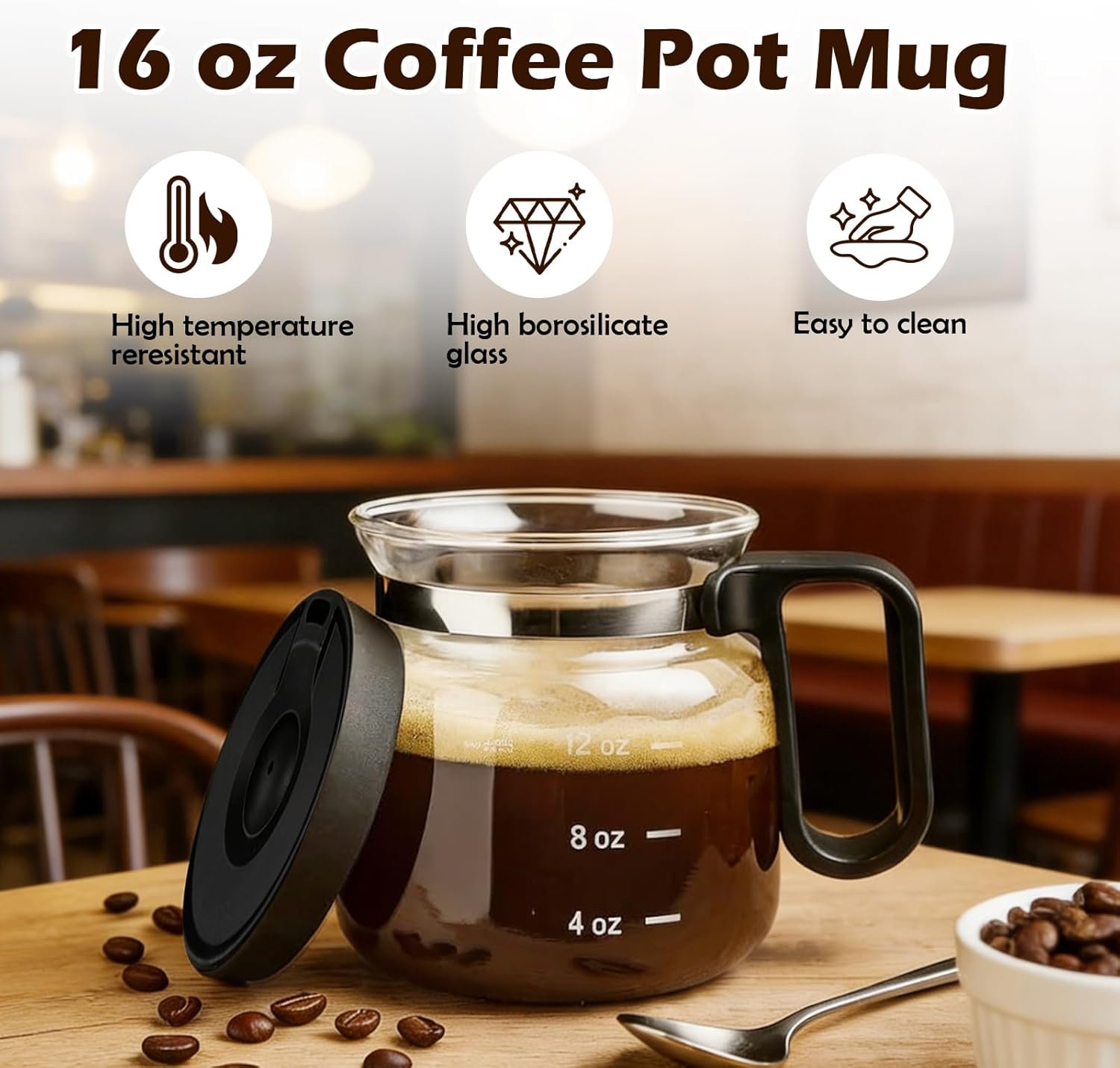 16 oz Coffee Pot Mug,Mini Coffee Pot Mug Cup,Heat-Resistant Glass Coffee Pot Cup with Spill-Resistant Lid,Gift for Coffee Lovers(1PCS) - Image 3