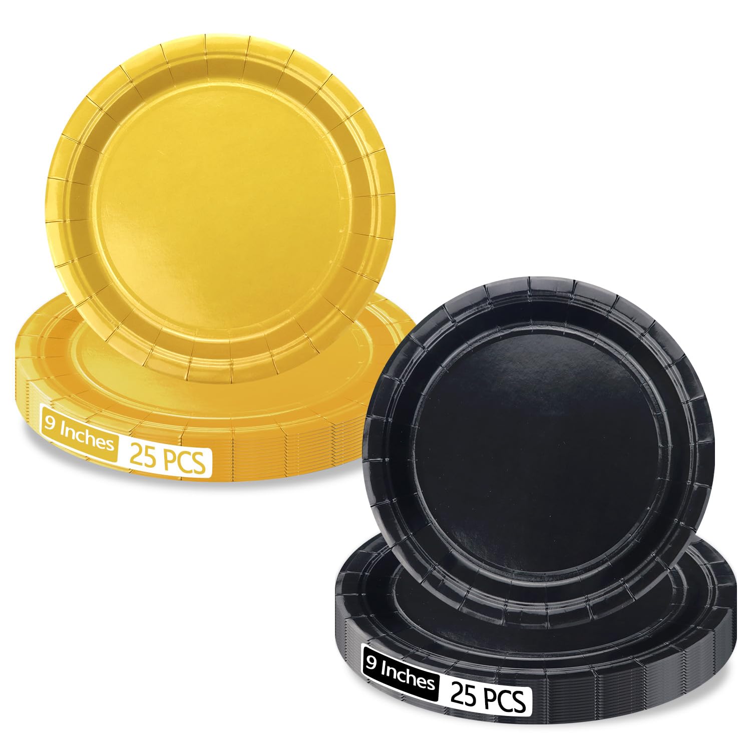 50 Pcs Yellow and Black Paper Plates, 9 Inch Disposable Party Plate โ image 1