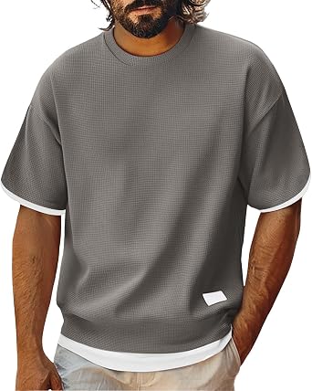 Round Neck Short Sleeves Men's Summer New Two Piece Loose Large Size Ice Thin Style Five Quarter Sleeves Big Tees Men