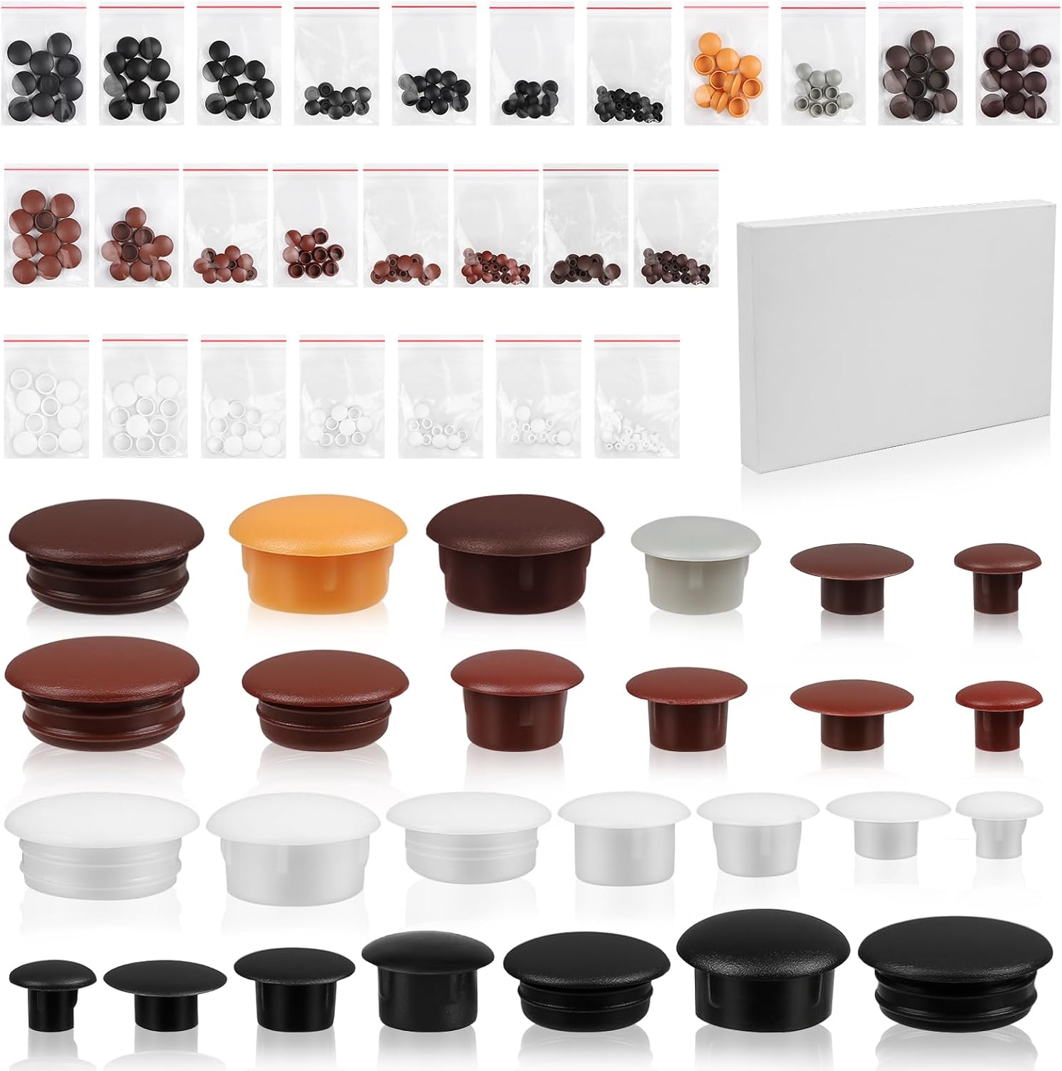 400 Pieces Hole Cover Caps, 5/6/8/10/12 mm Caps for Drilling Holes, Plastic Hole Stopper with Paper Box, Includes 6 Colours, Furniture Hole Cover