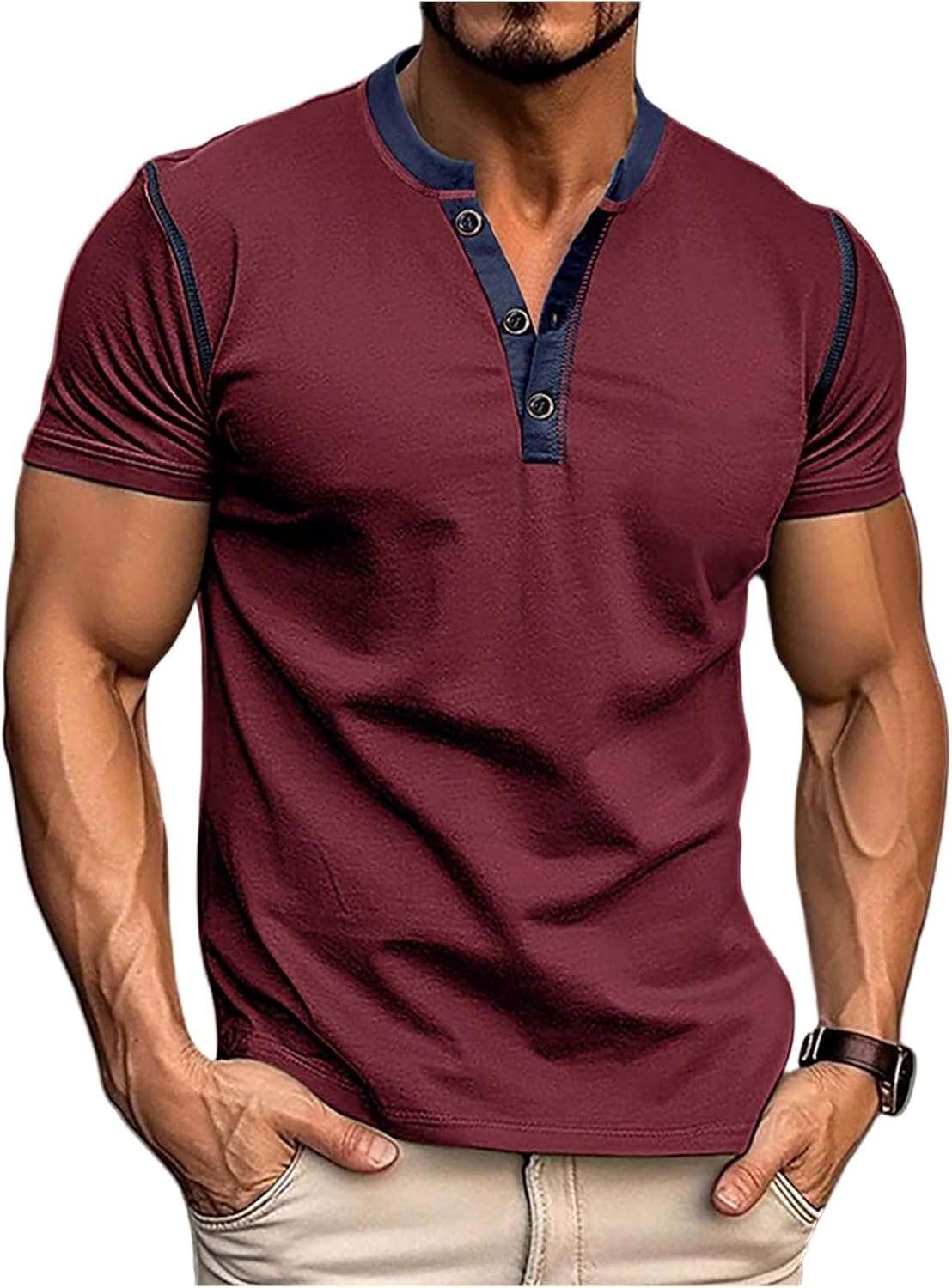 WENKOMG1 Men's Casual T Shirts Short Sleeve Casual Henley Shirt Summer Work Button T-Shirts, S-2XL