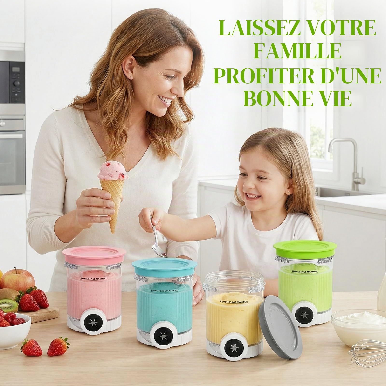 GKXLH Bacs à crème glacée avec couvercles - Récipients Ninja Creami, récipients pinte Creami de remplacement compatibles avec Ninja Swirl Ice Cream NC700 NC701 Series, sans BPA et lavables au