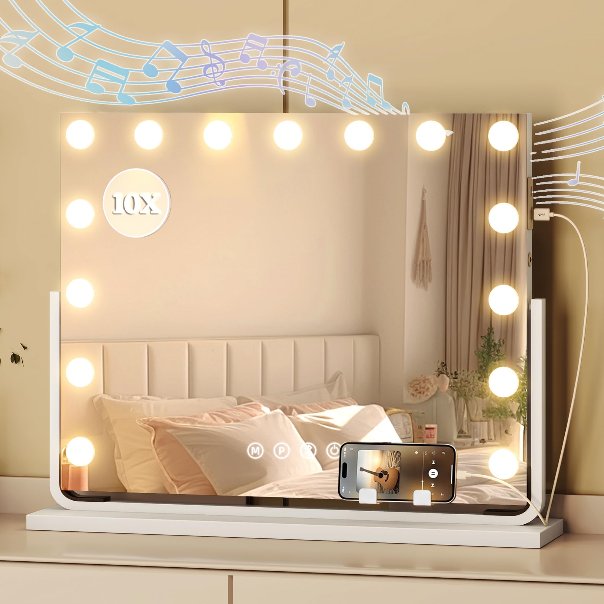 YITAHOME 15 LED Hollywood Vanity Makeup Mirror with Bluetooth Speaker