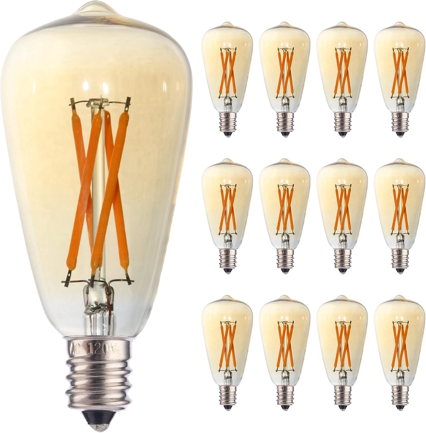 12 Pack ST38 E12 Candelabra 4 LED Filament Vintage Edison Light Bulb 40 Watt Equivalent, 4W 10000 Hours 2200K Amber Warm Light Replacement Bulbs for Chandelier Ceiling Fan Lamp String Lights