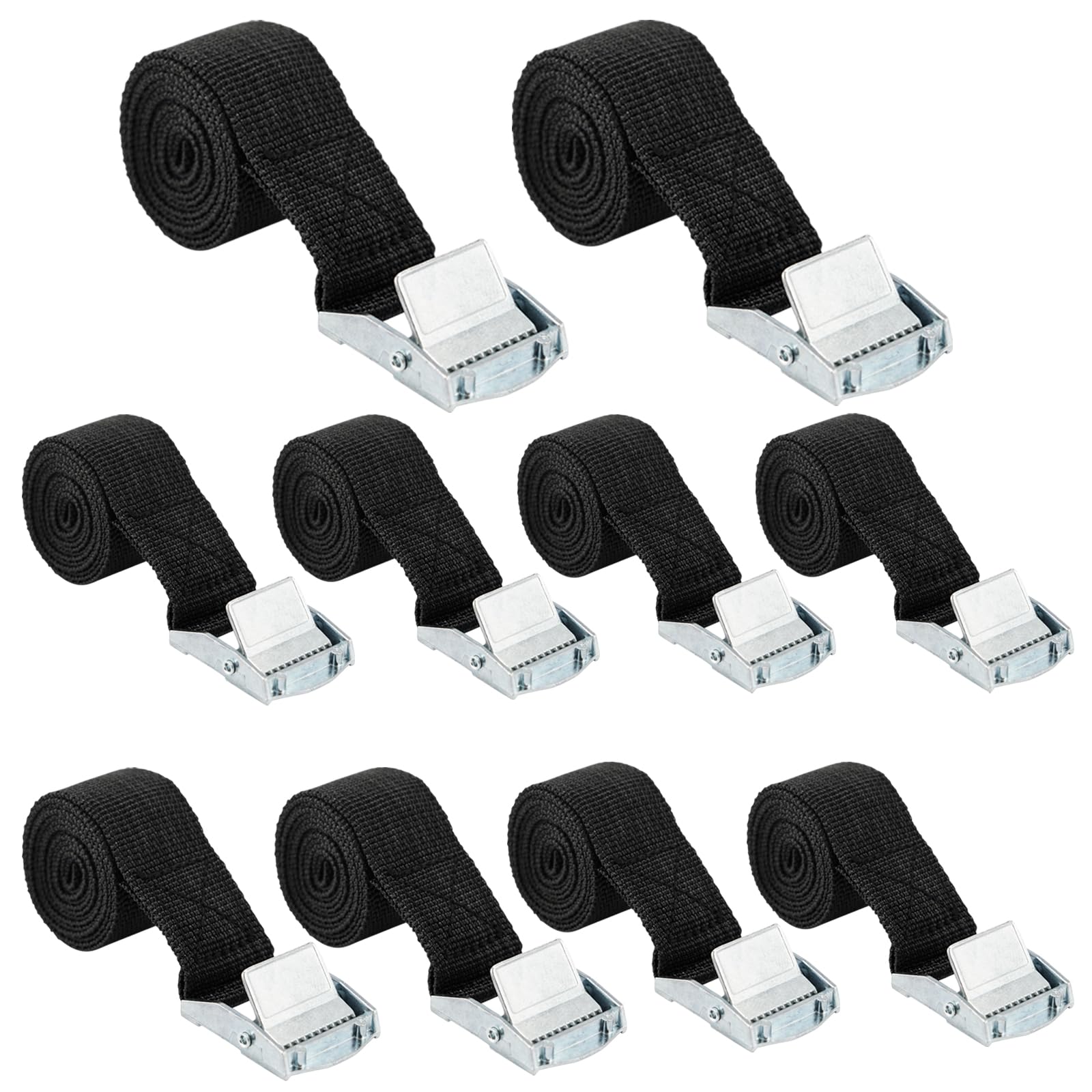 10 Pezzi Cinghie a Cricchetto 25 mm x 1 m, Cinghie di Fissaggio, Cinghia a Cricchetto per Valigia, Moto, Bicicletta, Camion, Rimorchi (Nero)