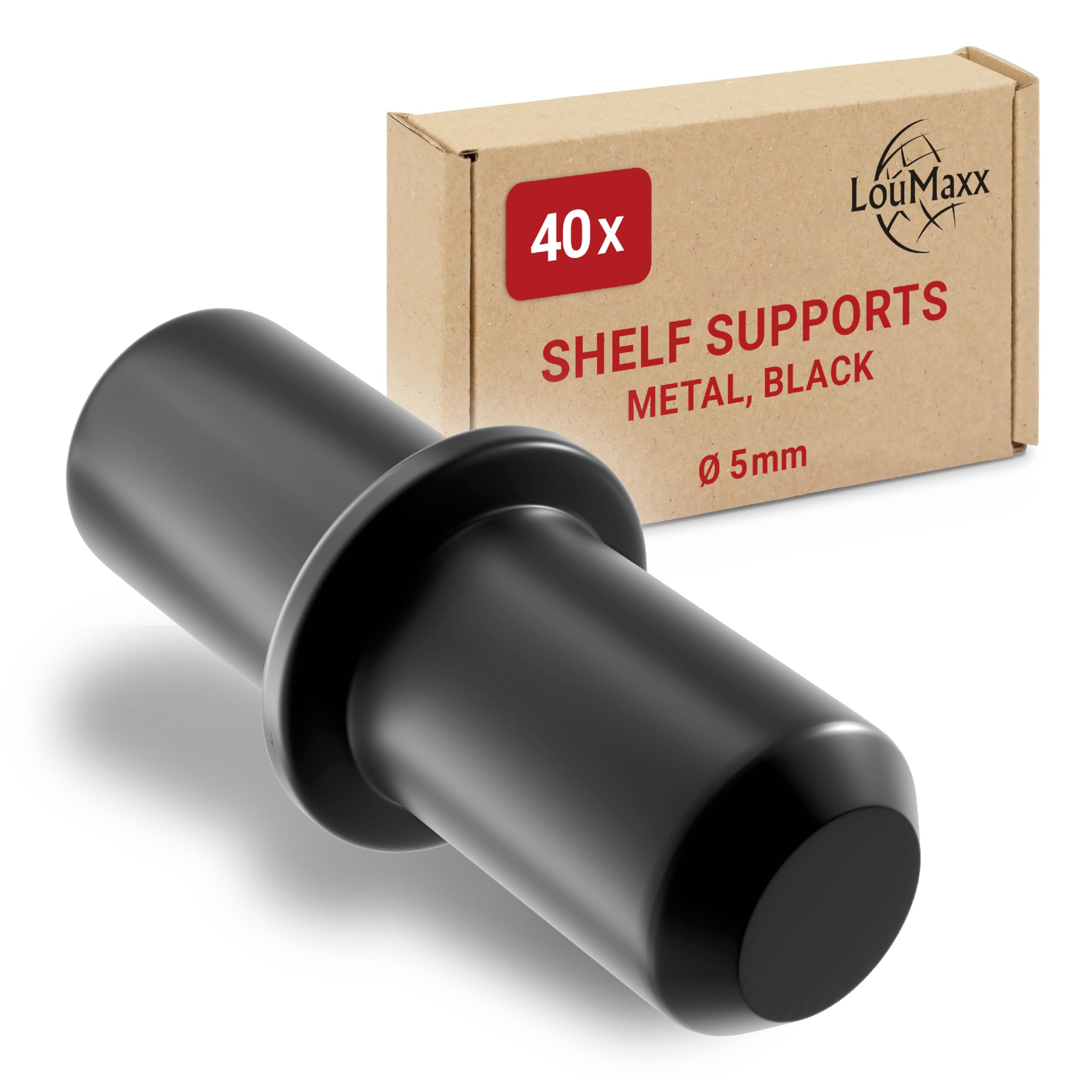 Loumaxx Black Shelf Support 5 Mm Pack Of 40 In - Shelf Holder - Shelf Pins 5 Mm - Shelf Supports For Shelves - Shelf Support Made Of Solid Steel