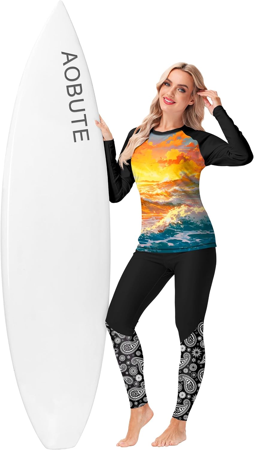 AOBUTE Women Rash Guard UPF 50+ Long Sleeve Swim Top Surf Shirts