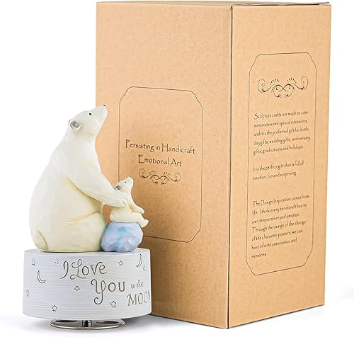 Miniatura 6 de Figura coleccionable de caja de música de oso polar, figura esculpida pintada a mano, regalo de aniversario de cumpleaños para mamá, hija, hijo,